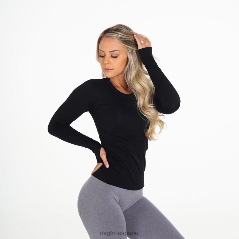 aptitud física mujer NVGTN HB2N2283 negro top de manga larga sin costuras con forma