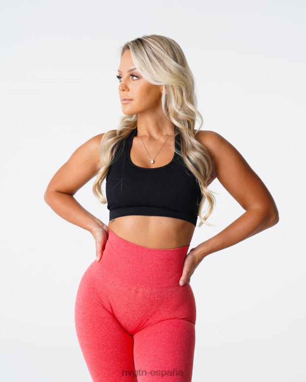 aptitud física mujer NVGTN HB2N2114 negro sujetador halter sin costuras de canalé ilimitado
