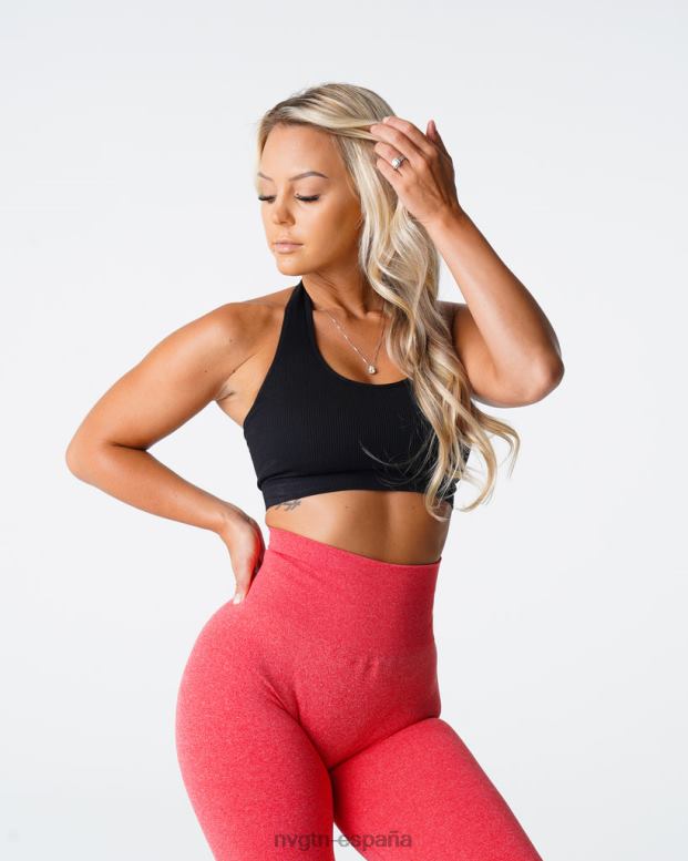 aptitud física mujer NVGTN HB2N2114 negro sujetador halter sin costuras de canalé ilimitado
