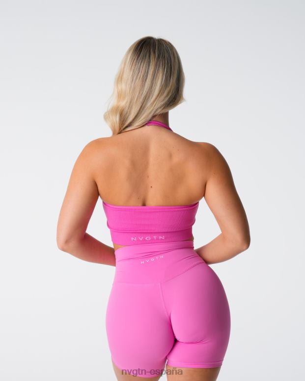 aptitud física mujer NVGTN HB2N2116 chicle rosa sujetador halter sin costuras de canalé ilimitado