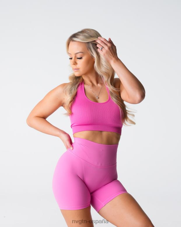 aptitud física mujer NVGTN HB2N2116 chicle rosa sujetador halter sin costuras de canalé ilimitado