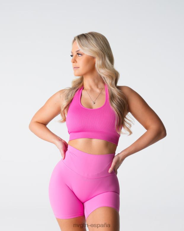 aptitud física mujer NVGTN HB2N2116 chicle rosa sujetador halter sin costuras de canalé ilimitado