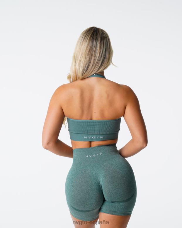 aptitud física mujer NVGTN HB2N2138 bosque verde sujetador halter sin costuras de canalé ilimitado