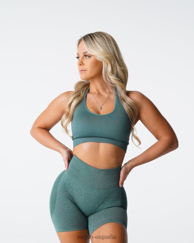 aptitud física mujer NVGTN HB2N2138 bosque verde sujetador halter sin costuras de canalé ilimitado