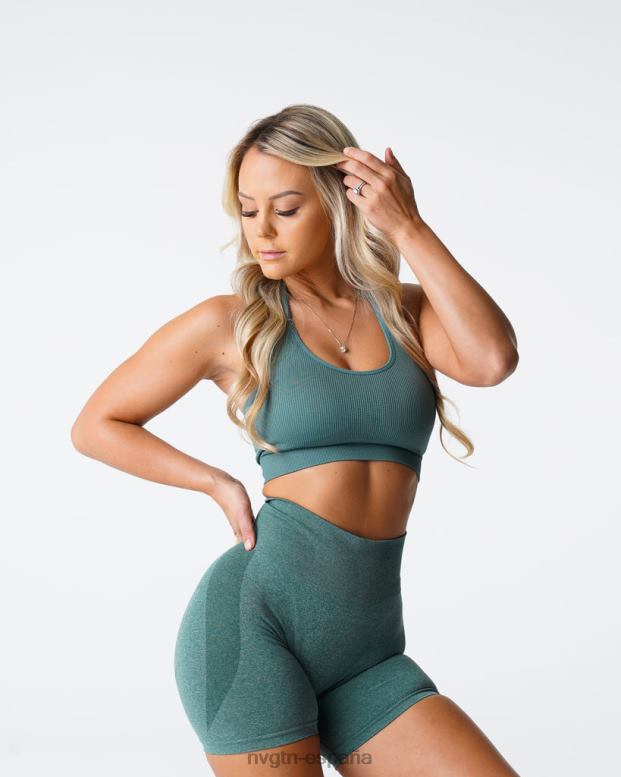 aptitud física mujer NVGTN HB2N2138 bosque verde sujetador halter sin costuras de canalé ilimitado