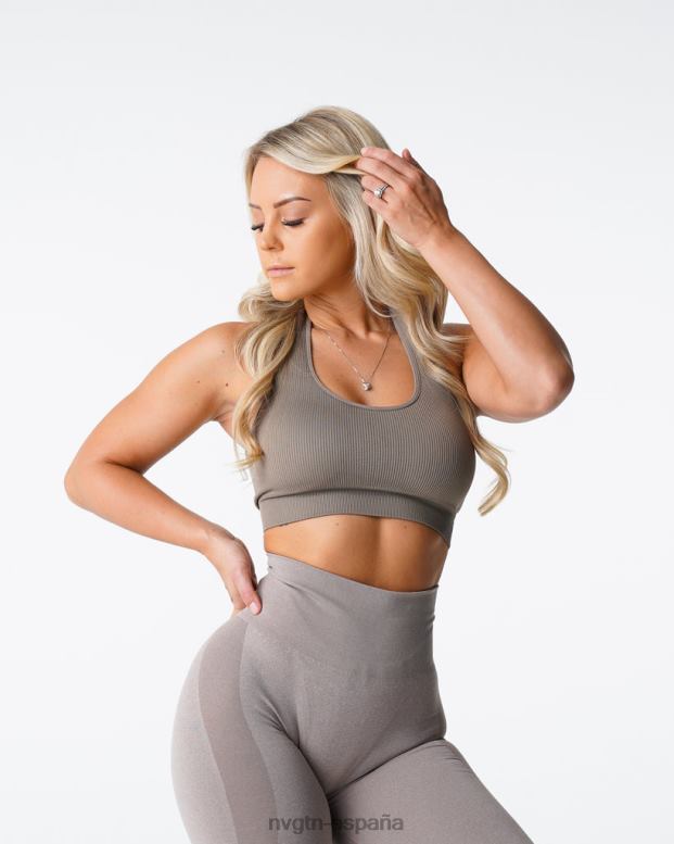 aptitud física mujer NVGTN HB2N2147 gris pardo sujetador halter sin costuras de canalé ilimitado