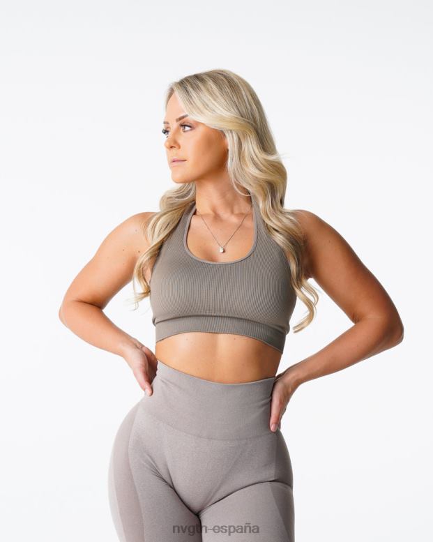 aptitud física mujer NVGTN HB2N2147 gris pardo sujetador halter sin costuras de canalé ilimitado