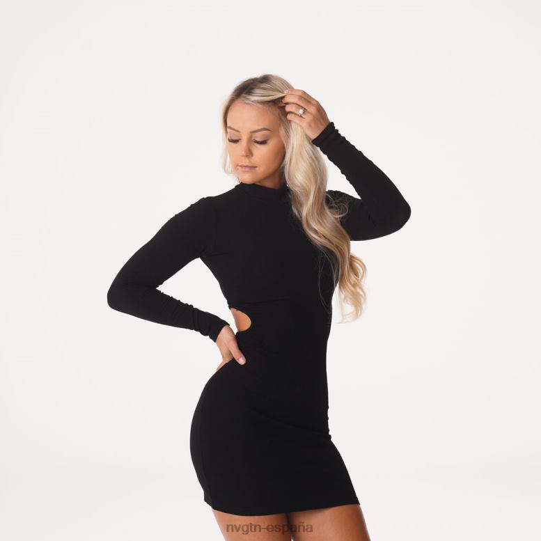 estilo de vida mujer NVGTN HB2N2721 negro into you vestido midi de canalé con cuello alto simulado